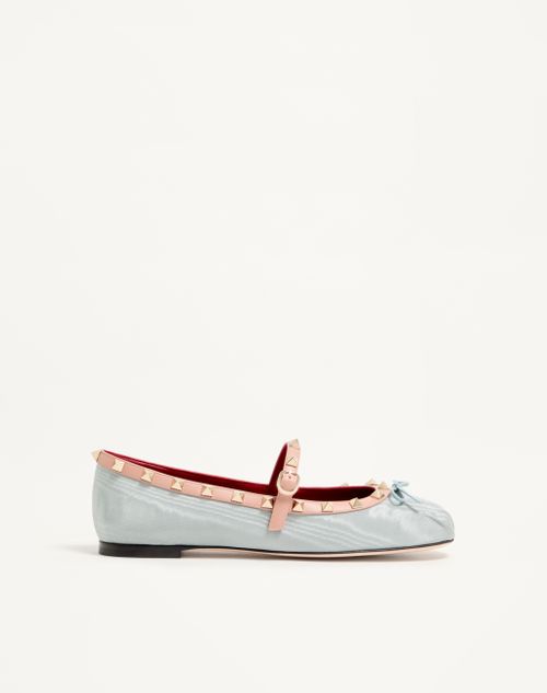 Valentino Garavani - Mary-jane Rockstud Ballerina In Moire Fabric 05mm - Azure - Woman - Ballerinas